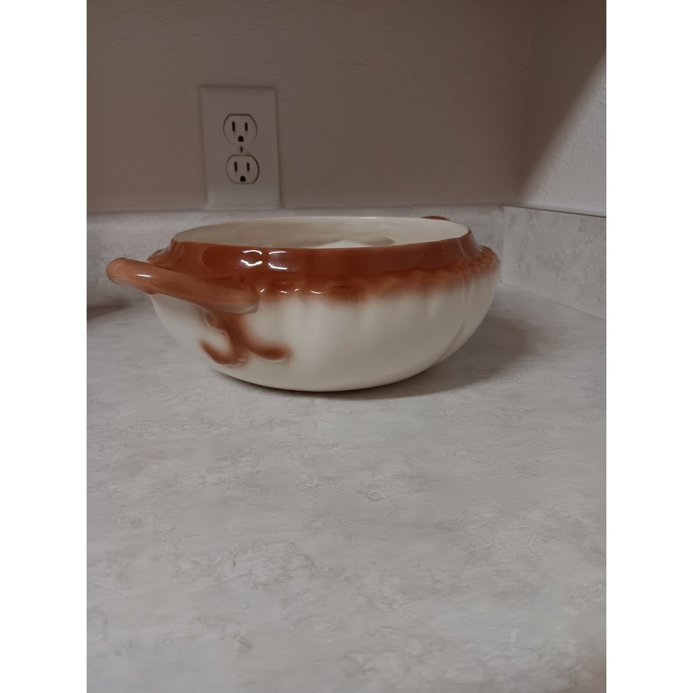 Retro Glass Kitchen Bowl, White and Brown, 70's decor, vintage decor, fruit